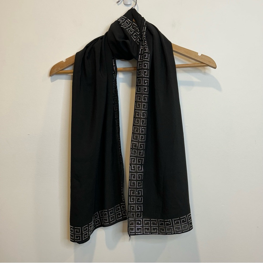 ☀️ 3/$15 A.W Items Sheer Black Scarf with Rhinestone Border